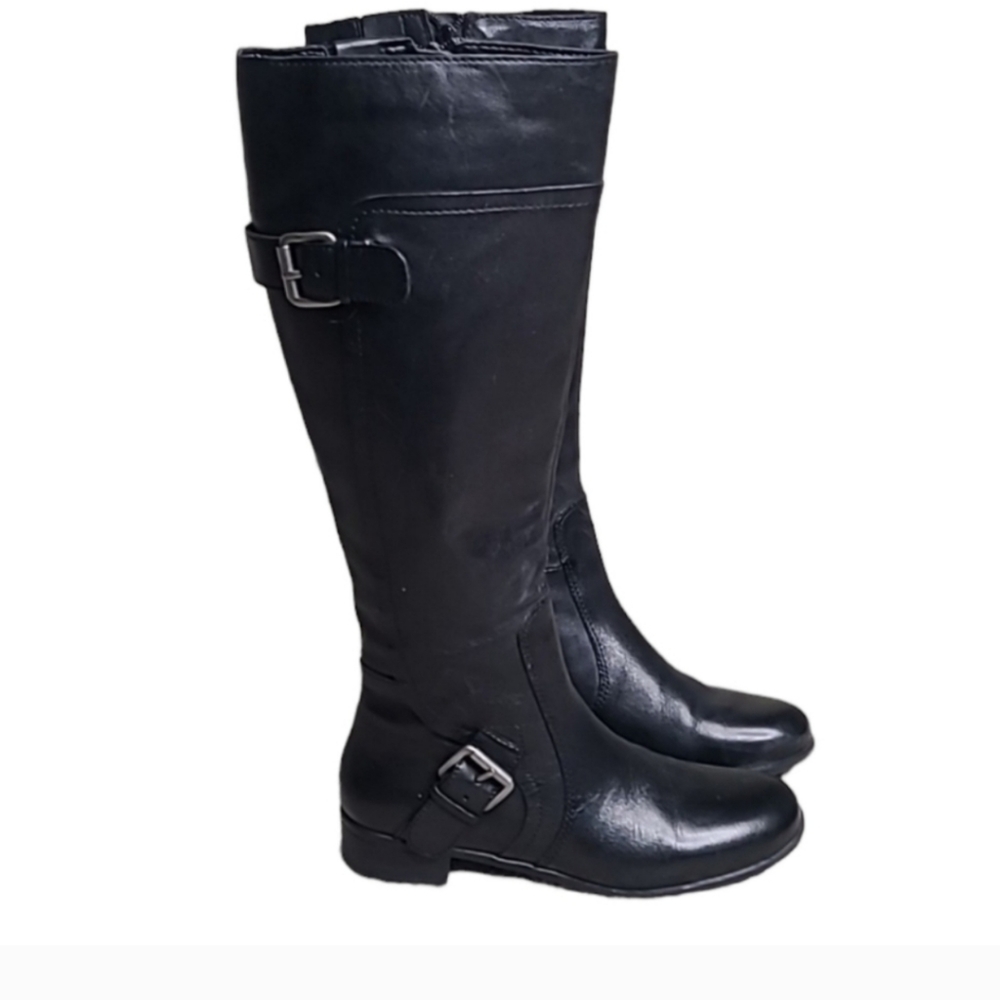 Nine West Black Leather Knee High Riding Boots